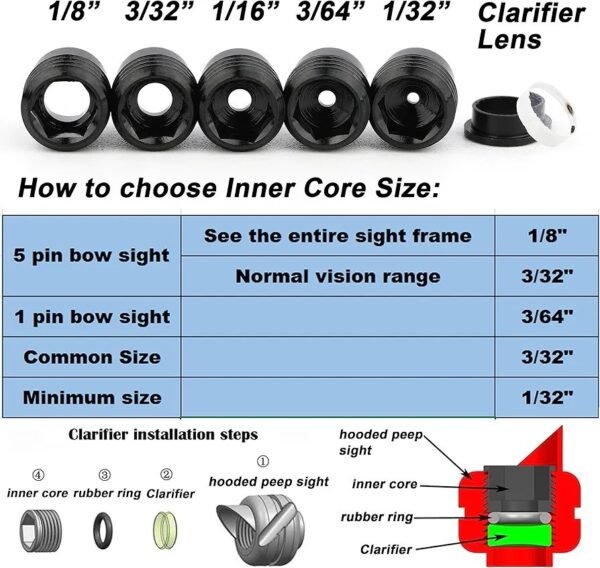 Peep sight con clarificador 6x y 5 tamaños de orificios para arcos compuestos con scope - Imagen 4